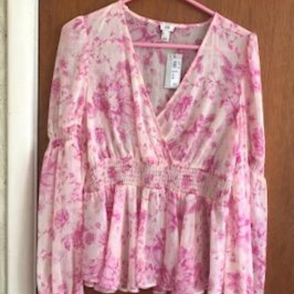 NWT, River Island, Size 6, Pink & White Floral, Semi-Sheer, Boho, Blouse - Picture 2 of 10